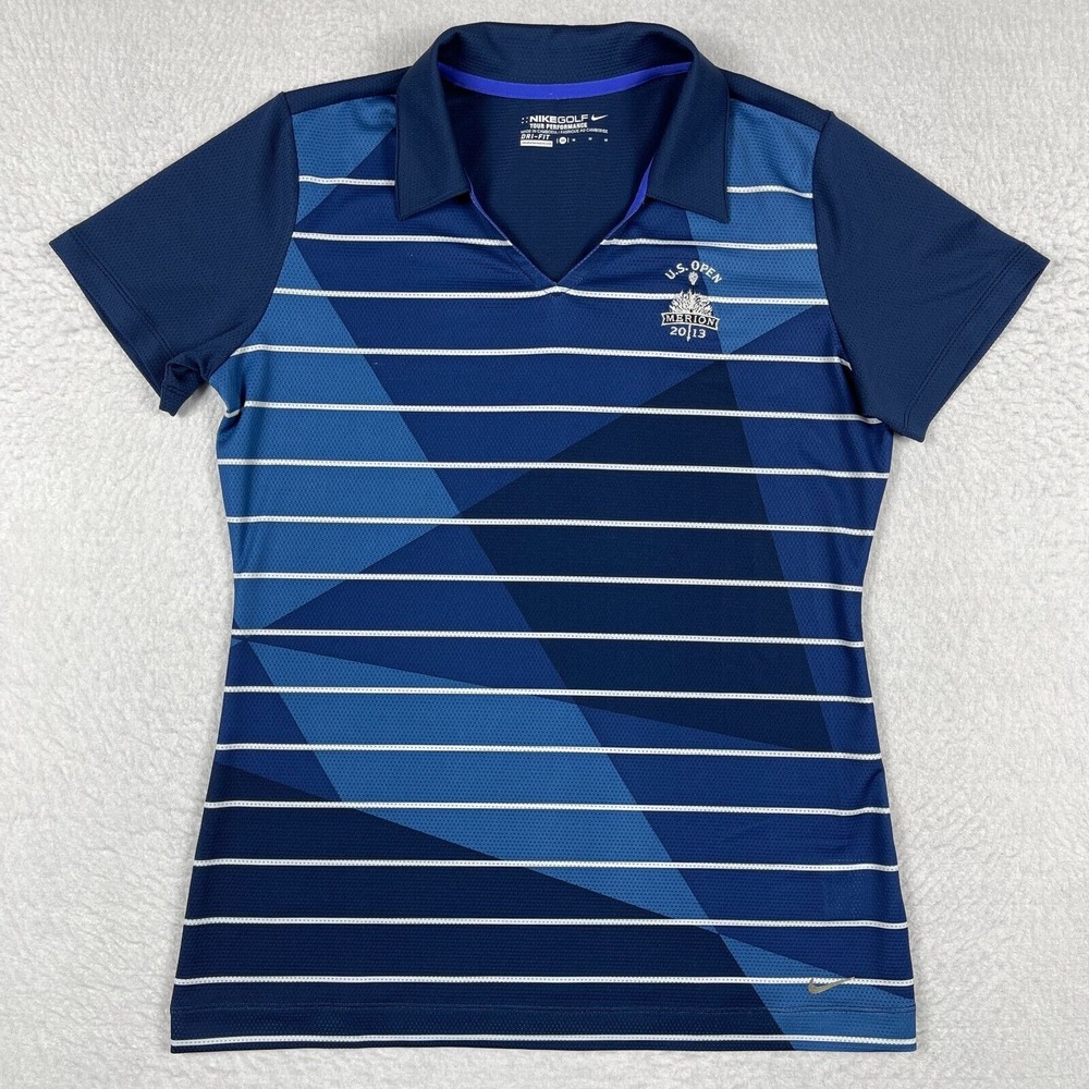 Nike Polo Shirt Womens Medium Blue US‎ Open Merion 2013 Golf Travel Preppy